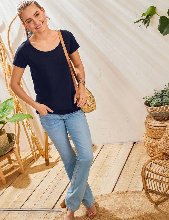 Effen T-shirt met ronde hals en korte mouwen, katoen (marine) Effen T-shirt met ronde hals en korte mouwen, katoen (marine)